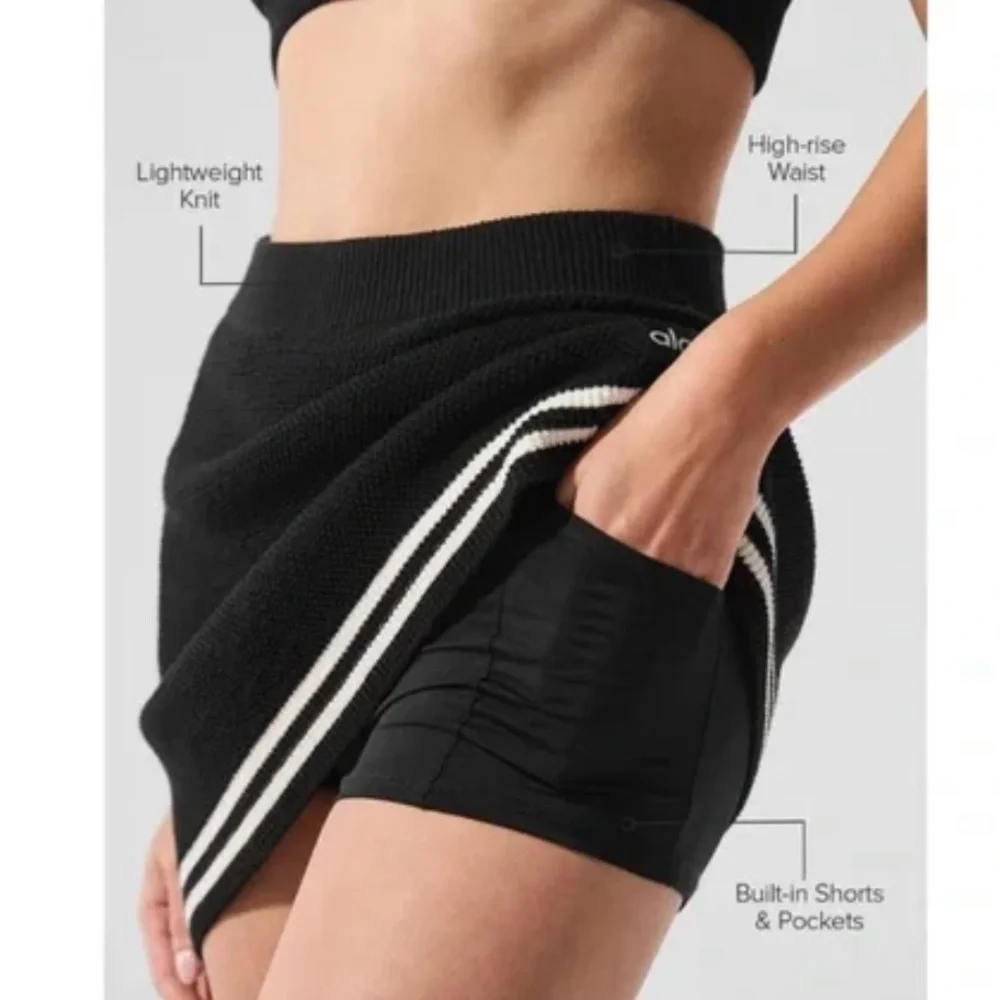 ALO Yoga Black Tennis Club Skirt with White Accents size XS new with tags